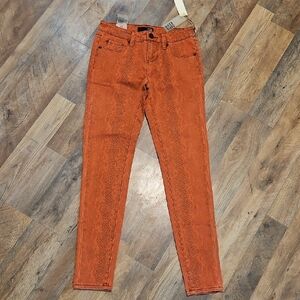 David Kahn Orange Snake-Print Skinny Jeans